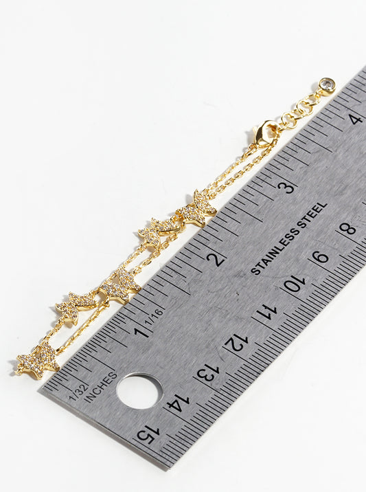 Dainty 18K Gold Plated CZ Pave Butterfly Charm Bracelet