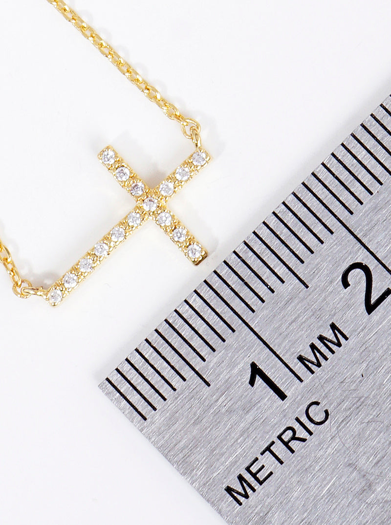 18K Gold Plated CZ Pave Cross Pendant Necklace