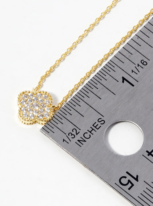 18K Gold Plated Cubic Zirconia Pave Clover Pendant Necklace - Gold Sparkle