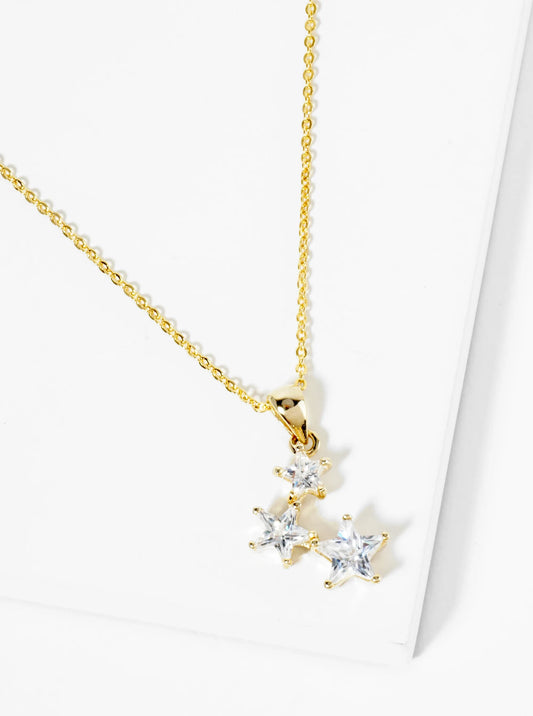 18K Gold Plated Three Star Cubic Zirconia Pendant Necklace