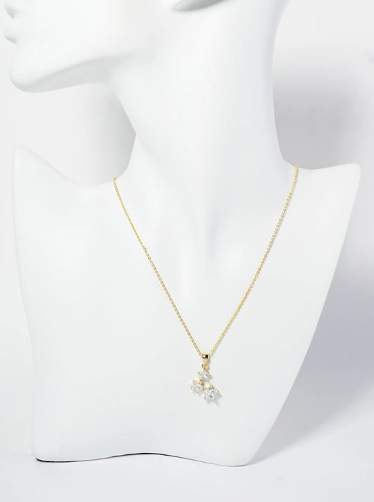 18K Gold Plated Three Star Cubic Zirconia Pendant Necklace