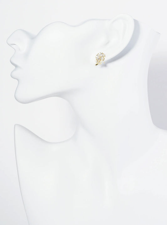 18K Gold Dipped Cubic Zirconia Flower Stud Earrings