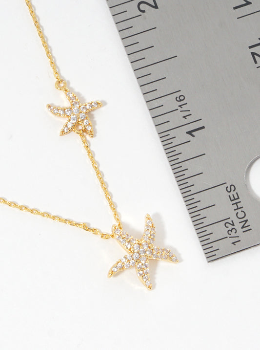 18K Gold Plated Cubic Zirconia Pave Starfish Necklace