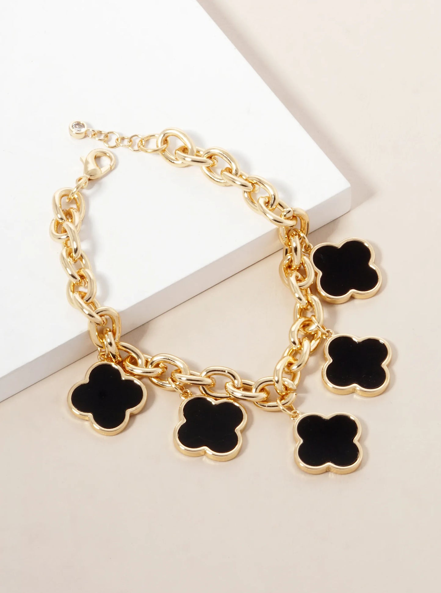 18K Gold Plated Five Clover Charm Bracelet – Linked Chain Style