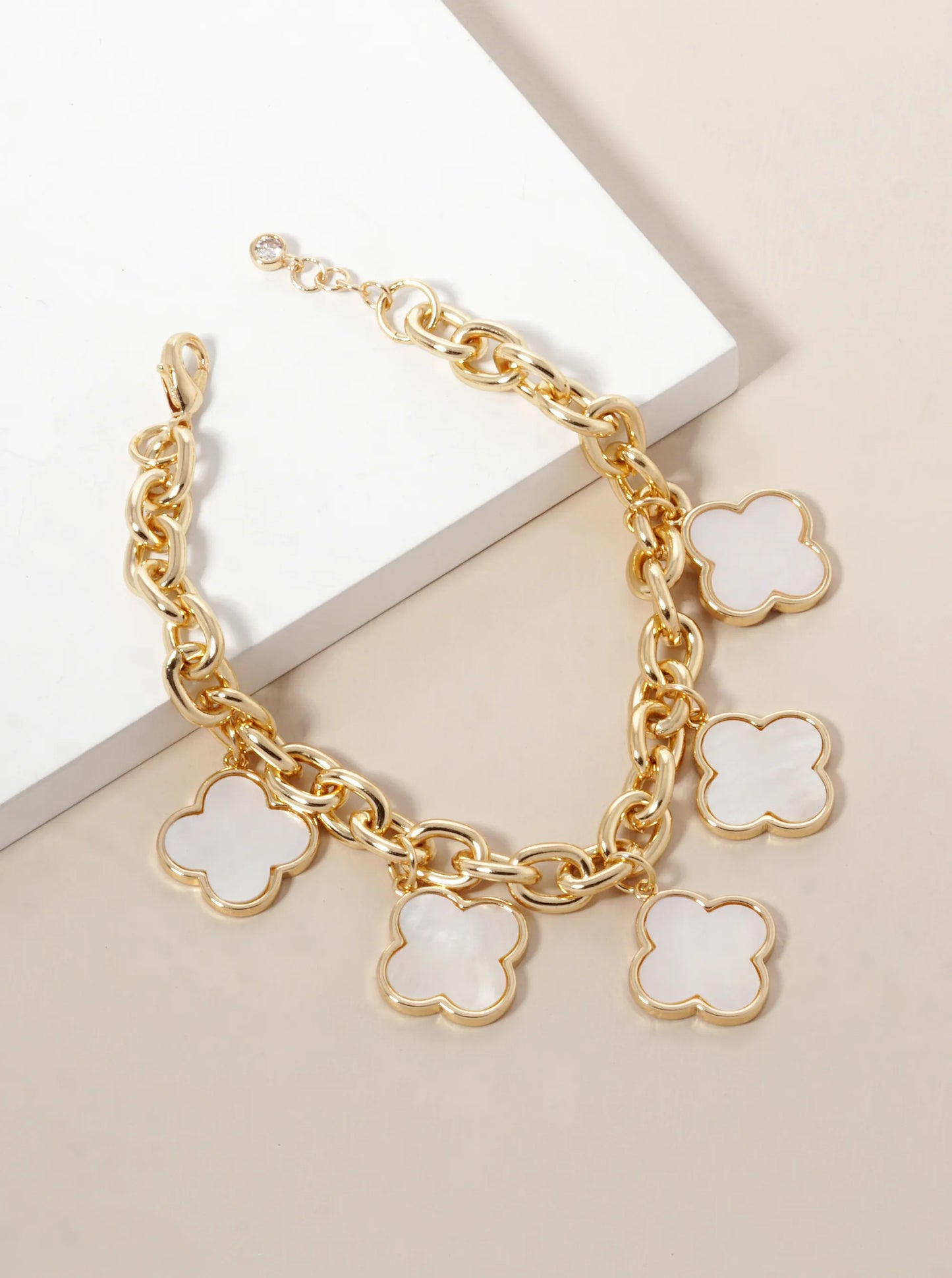 18K Gold Plated Five Clover Charm Bracelet – Linked Chain Style