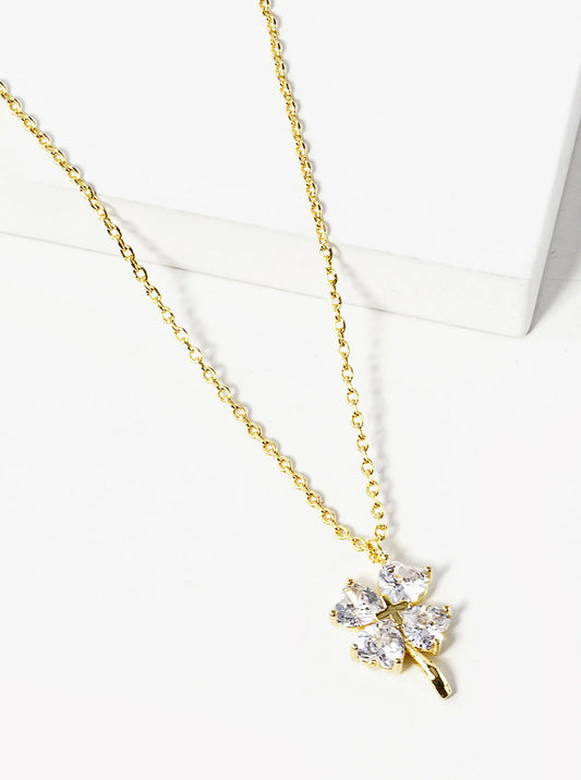18K Gold Plated Heart Cubic Zirconia Flower Pendant Necklace