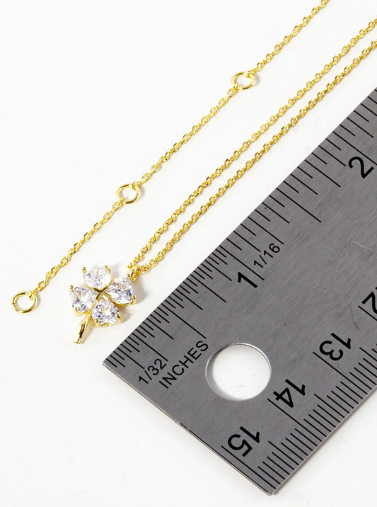 18K Gold Plated Heart Cubic Zirconia Flower Pendant Necklace