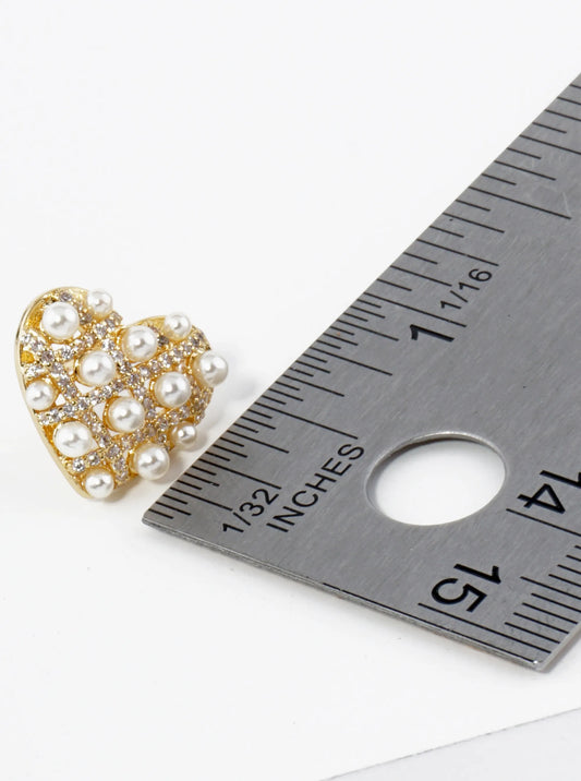 18K Gold Plated Pearl Cubic Zirconia Heart Earrings – Elegant Beaded Style