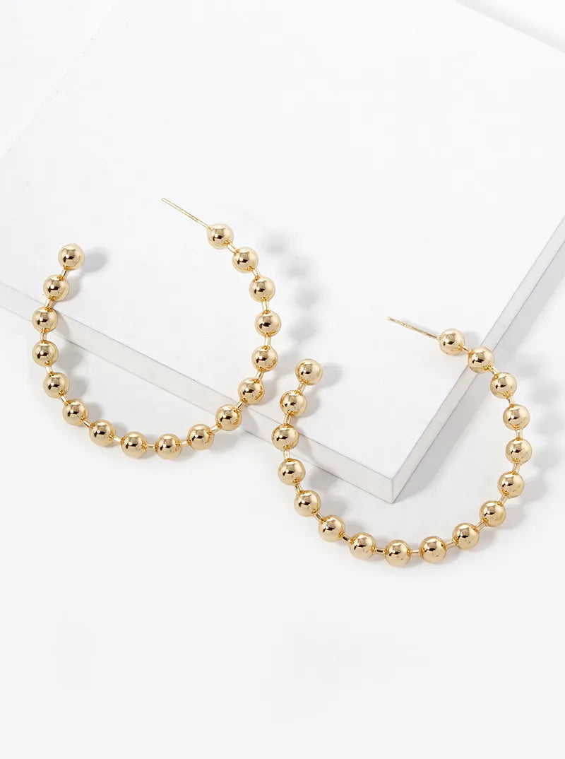 Gold Plated 45mm Ball Bead Hoop Earrings