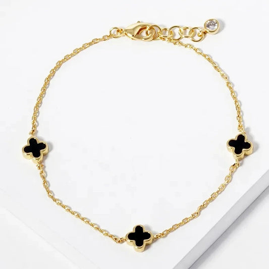 18K Gold Plated Multi Four Leaf Clover Charm Bracelet