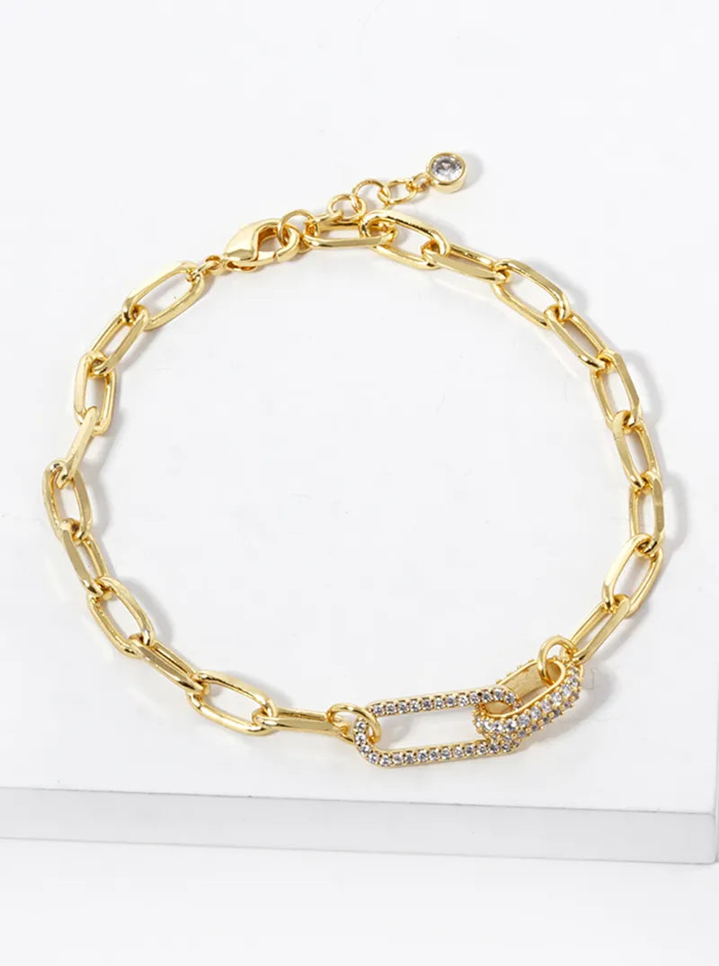 18K Gold Plated CZ Pave Link Chain Bracelet
