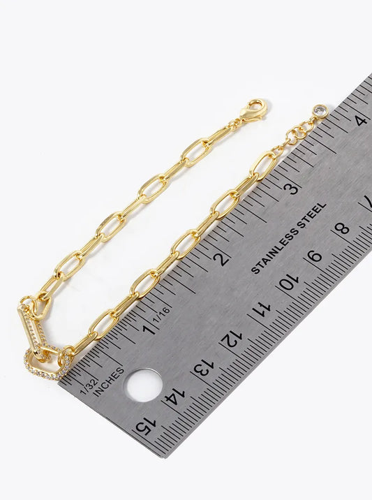 18K Gold Plated CZ Pave Link Chain Bracelet
