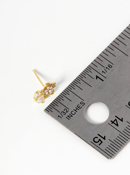 18K Gold Plated Pearl Cubic Zirconia Pave Flower Stud Earring