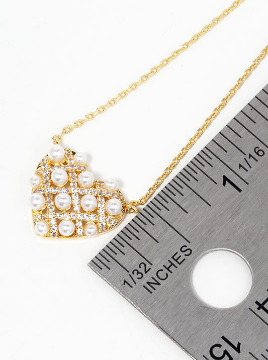 Pearl Bead Pendant Necklace – 18K Gold with CZ & Pearls