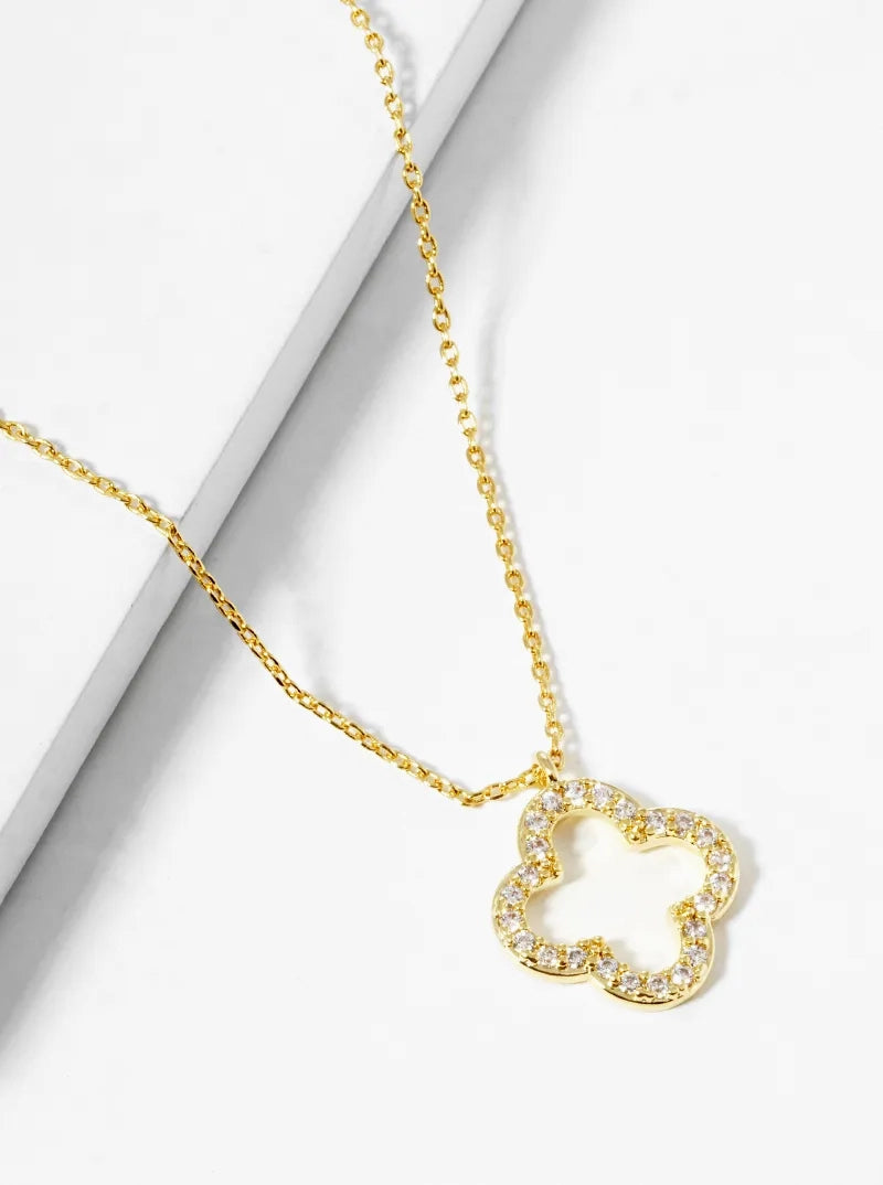 18K Gold Plated Cubic Zirconia Pavé Clover Pendant Necklace
