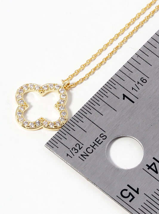 18K Gold Plated Cubic Zirconia Pavé Clover Pendant Necklace