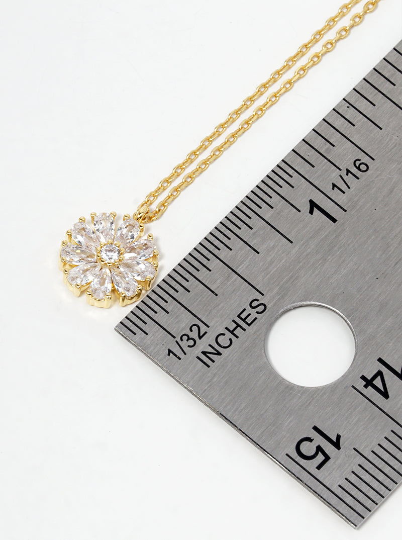 18K Gold Plated CZ Pave Flower Pendant Dainty Necklace