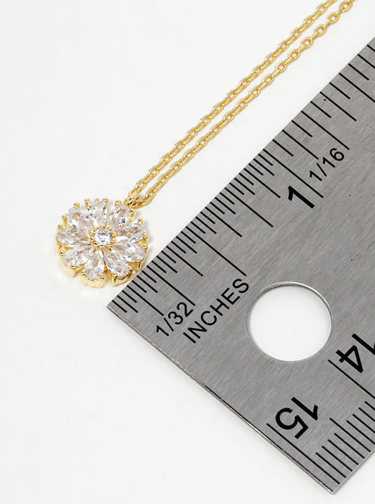 18K Gold Plated CZ Pave Flower Pendant Dainty Necklace