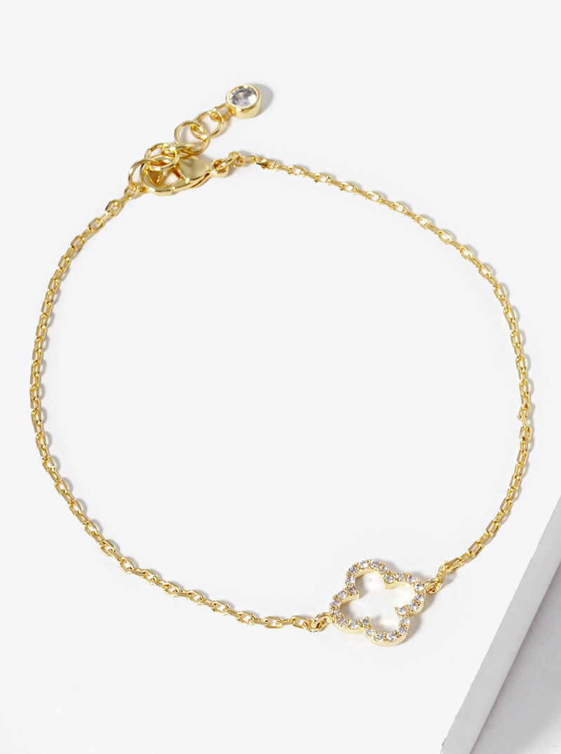 18K Gold Plated Cubic Zirconia Pave Clover Bracelet
