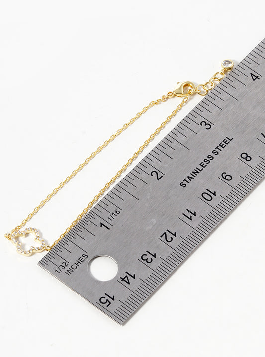 18K Gold Plated Cubic Zirconia Pave Clover Bracelet