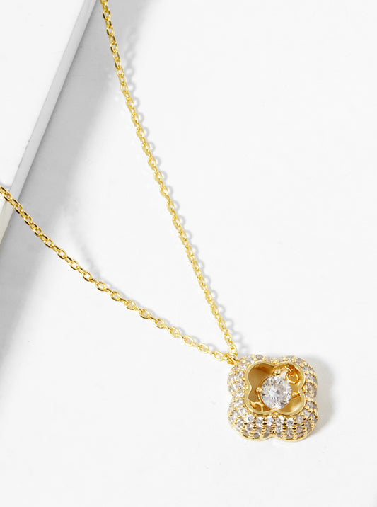 18K Gold Plated Cubic Zirconia Clover Pendant Necklace