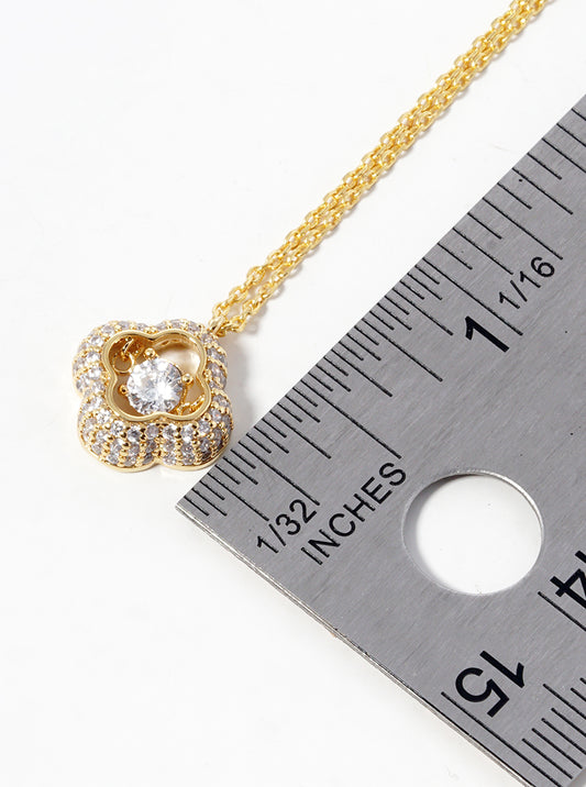 18K Gold Plated Cubic Zirconia Clover Pendant Necklace