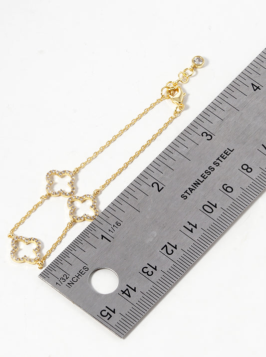18K Gold Plated Cubic Zirconia Pave Three Clover Bracelet