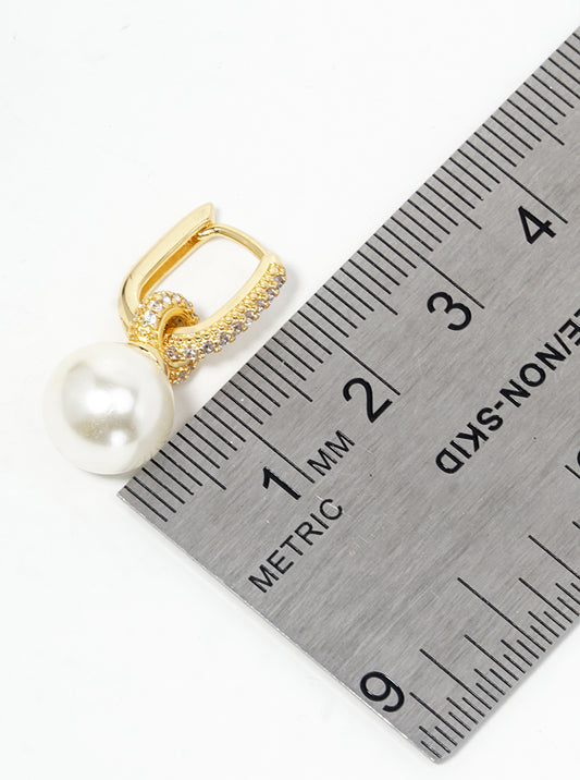 18K Gold Pearl CZ Huggie Earrings – Elegant & Timeless