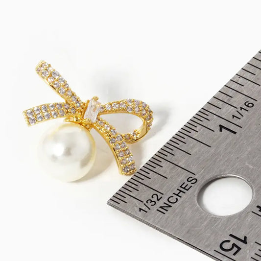 18K Gold Plated CZ Pearl Ribbon Earrings