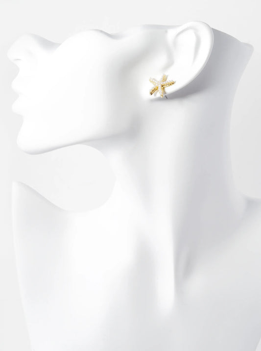 18K Gold Plated Pearl 18mm Starfish Stud Earrings