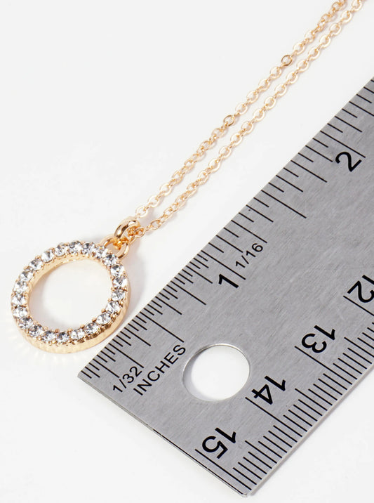 18 Gold Plated CZ Pave Circle Pendant Necklace