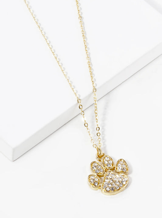 18K Gold Plated CZ Dog Paw Short Necklace