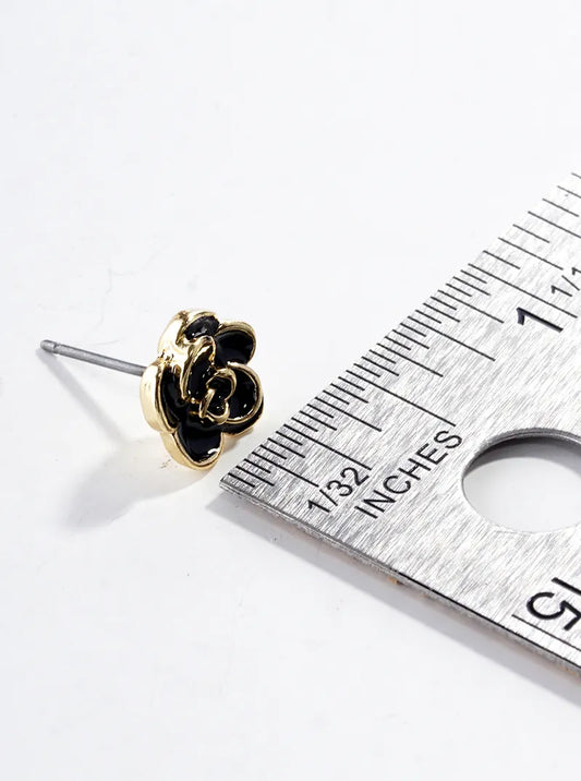 Enamel Metal Flower Post Stud Earrings