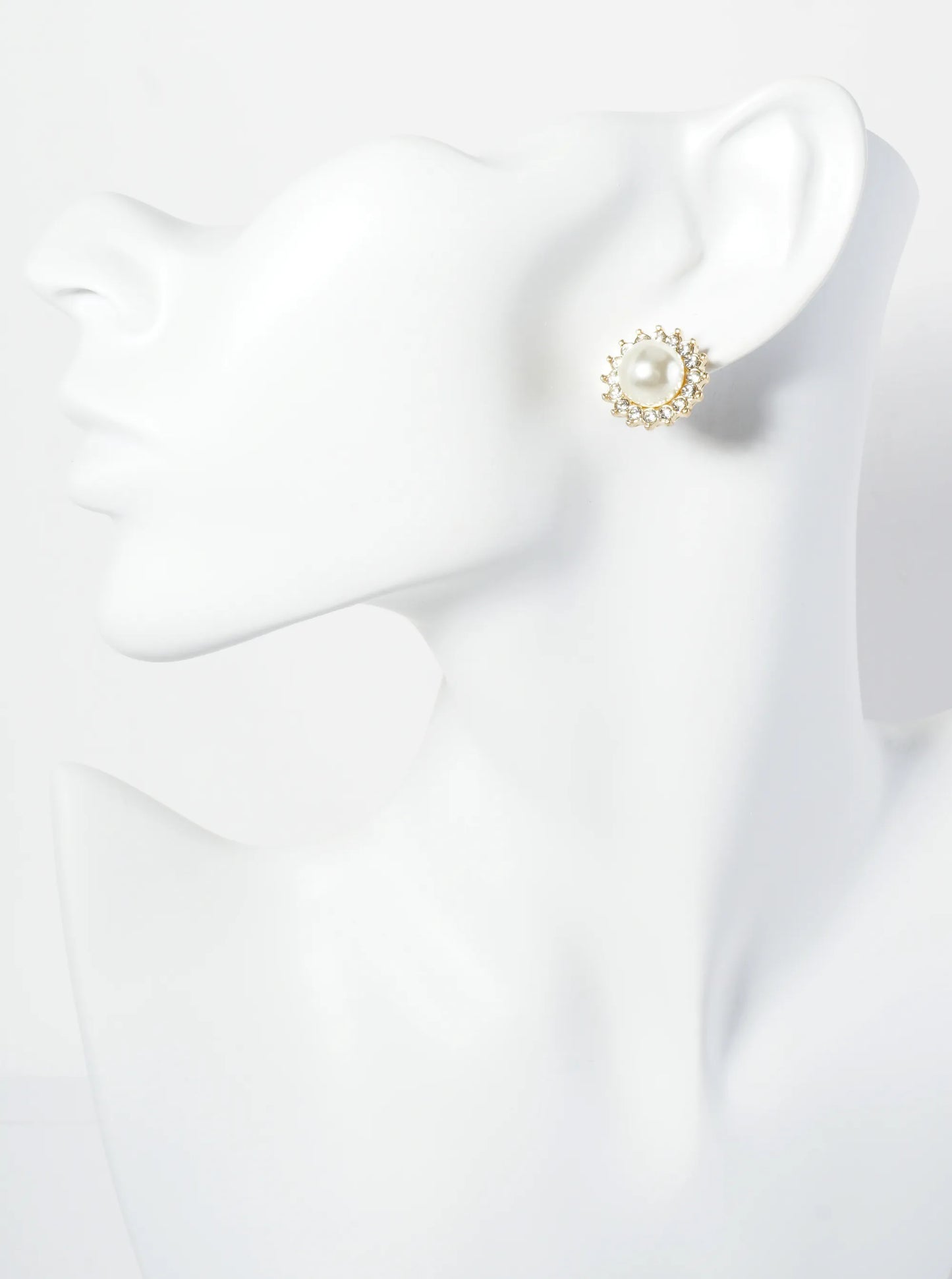 9mm Pearl Flower Cubic Zirconia Pave Stud Earrings