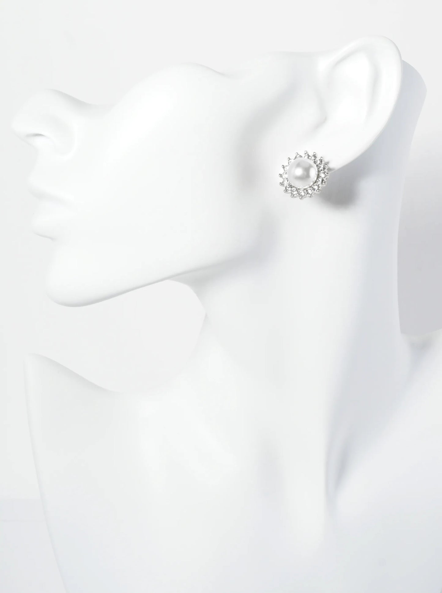 18K Gold Dipped 9mm Pearl Flower Cubic Zirconia Pave Stud Earrings