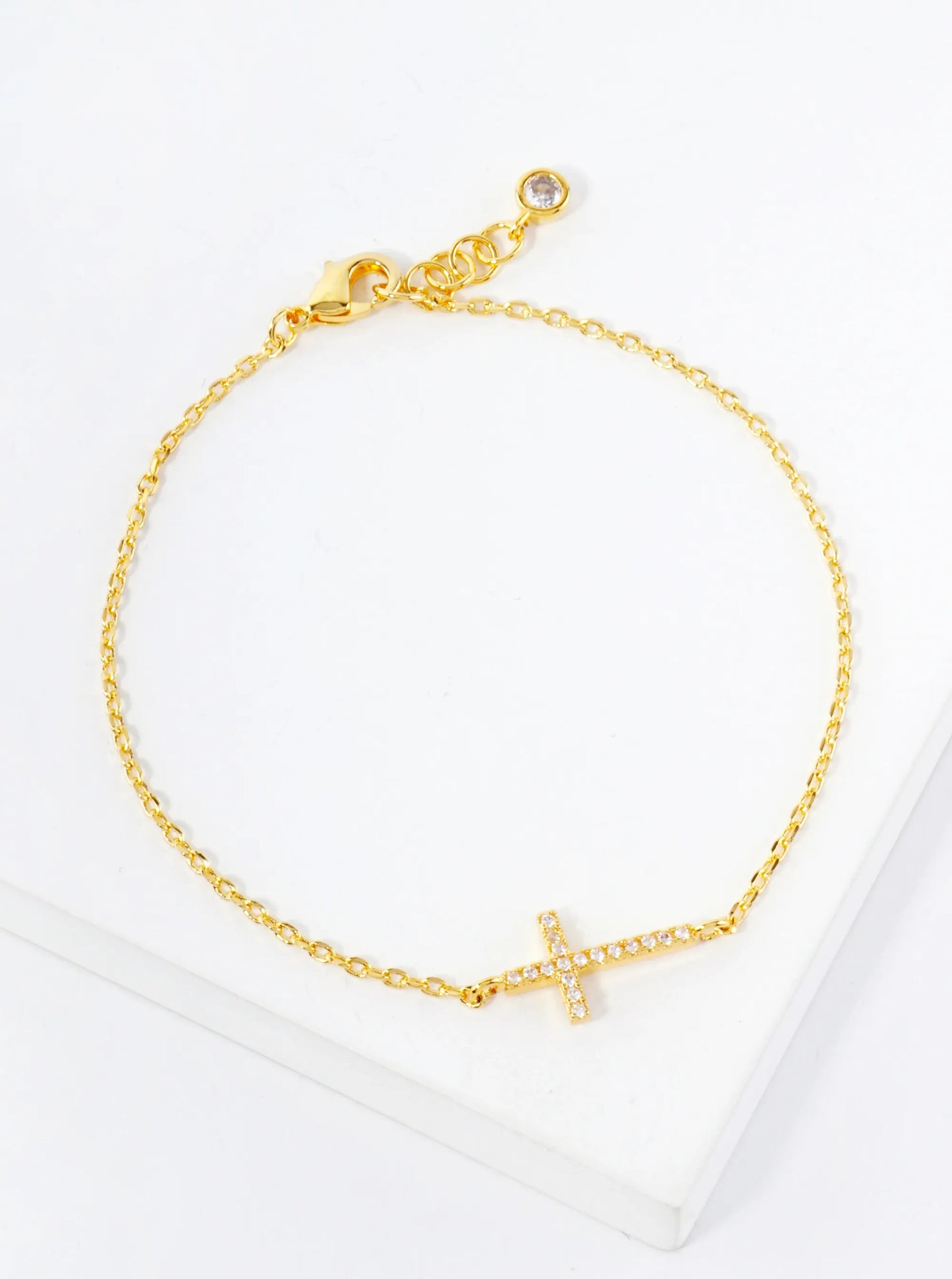 18K Gold Plated Cubic Zirconia Cross Charm Bracelet