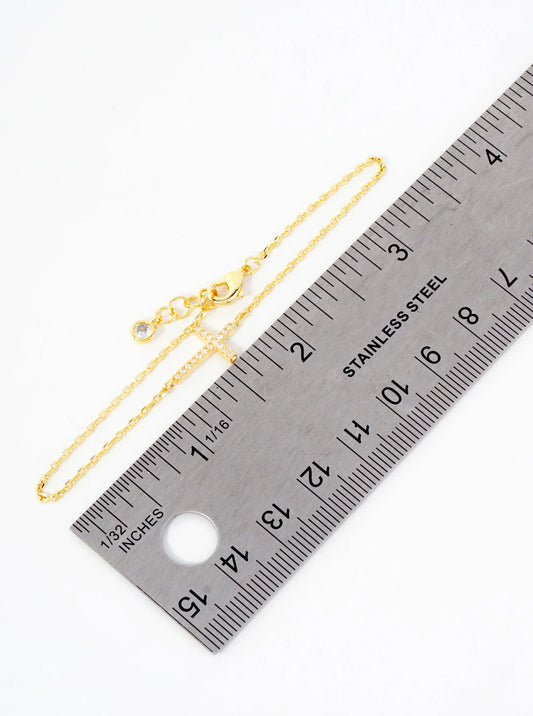 18K Gold Plated Cubic Zirconia Cross Charm Bracelet