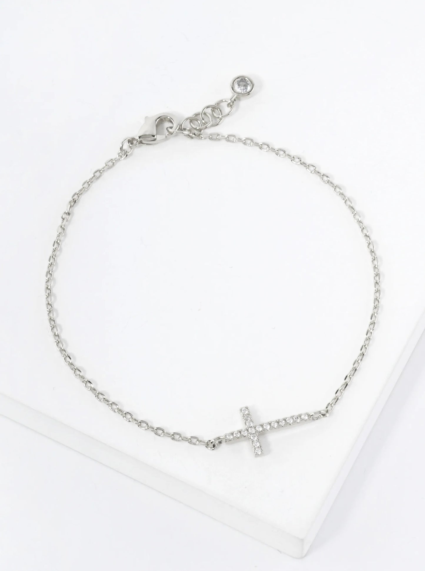 18K Gold Plated Cubic Zirconia Cross Charm Bracelet
