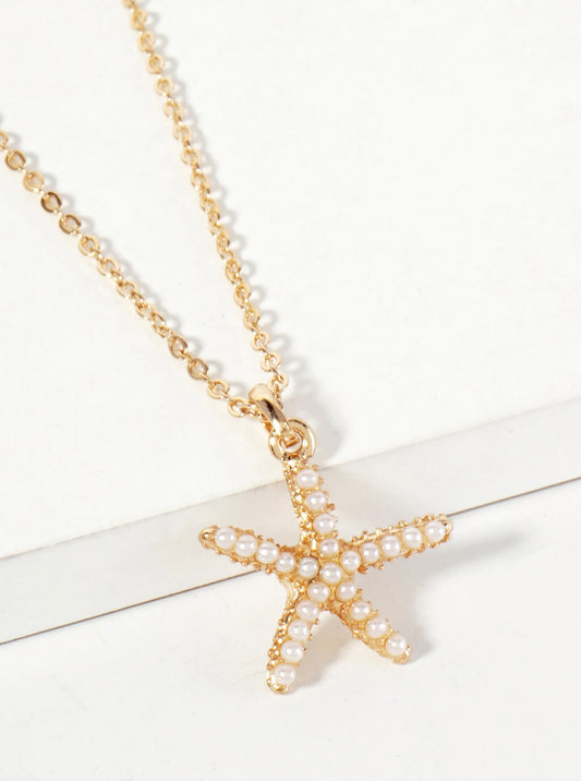 18K Gold Plated Starfish Pearl Pendant Necklace
