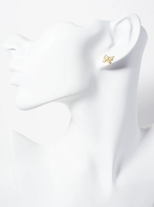 18K Gold Plated Cubic Zirconia Pave Butterfly Stud Earrings