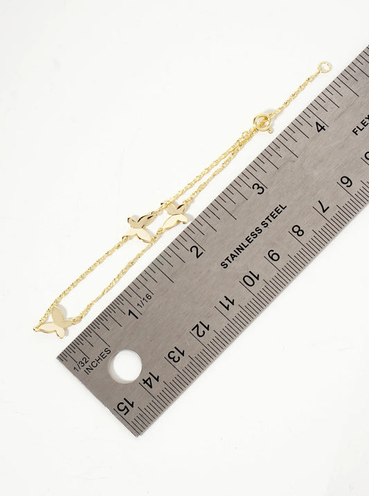 18K Gold Plated Three Butterfly Charm Bracelet