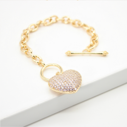 BIG Heart Toggle Bracelet in Yellow Gold Color