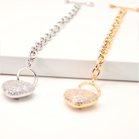 BIG Heart Toggle Bracelet in Yellow and White Gold Color