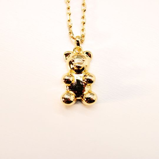 Gummy Bear Charm Necklace in Yellow Gold Color Front Close Up