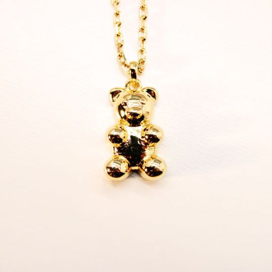 Gummy Bear Charm Necklace in Yellow Gold Color Front Close Up