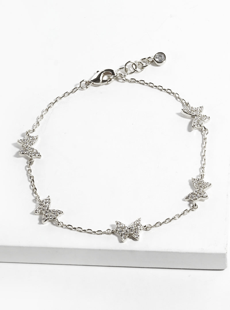 Dainty 18K Gold Plated CZ Pave Butterfly Charm Bracelet