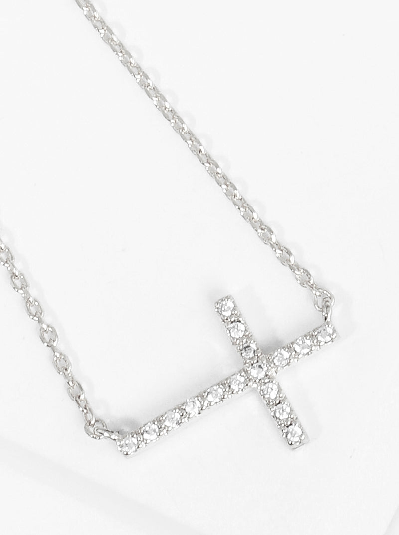 18K Gold Plated CZ Pave Cross Pendant Necklace