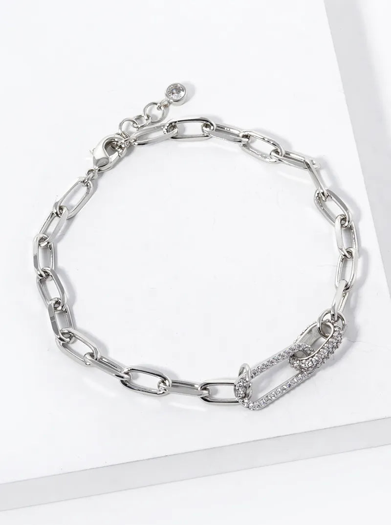 18K Gold Plated CZ Pave Link Chain Bracelet