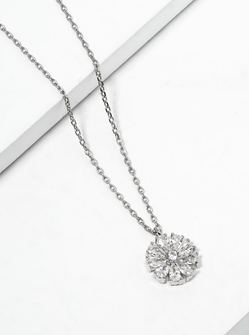 18K Gold Plated CZ Pave Flower Pendant Dainty Necklace