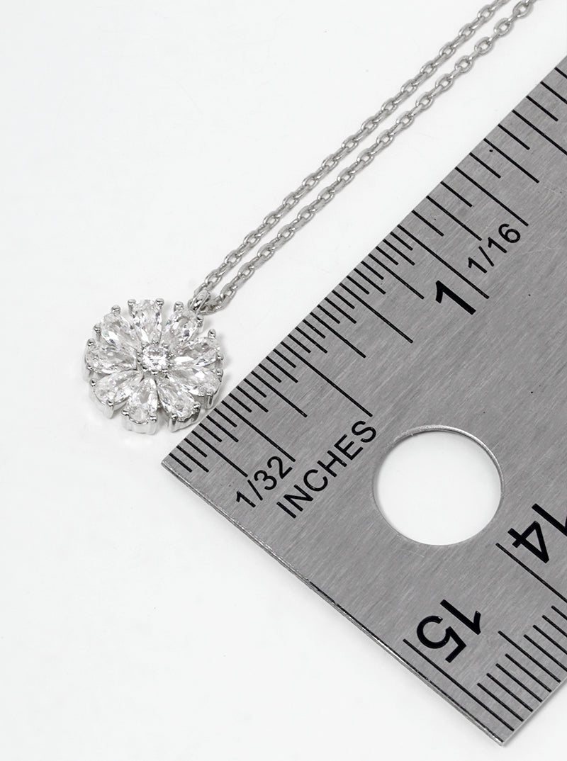 18K Gold Plated CZ Pave Flower Pendant Dainty Necklace